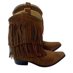 Shyanne Double Fringe Boots Womens 7D Brown Suede Cowboy Western Boho Studded